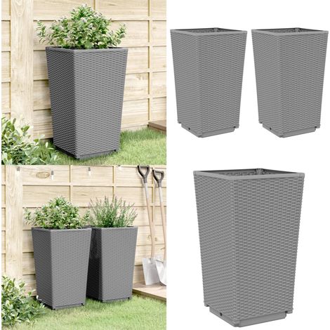 Jardinières 2 pcs gris clair 32,5x32,5x57 cm polypropylène - Jardiniere En Polypropylene - Jardinerie Exterieur - Pots De Fleurs Design - Pot Plante Grimpante - Decoration Jardin - Home & Living (1/5)