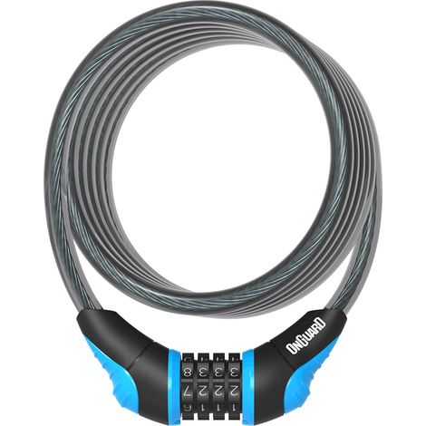 Antivol Spirale Combinaison Vélo Bleu 180cm - Verrouillage Sans Cle A Code - Onguard