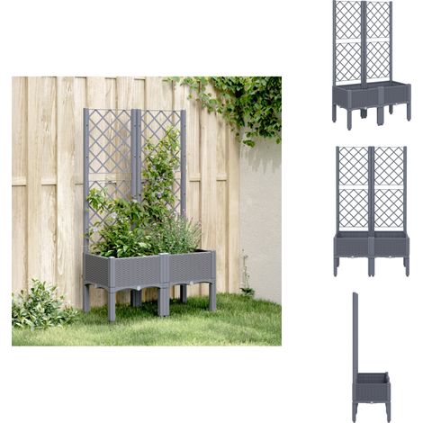Jardinière avec treillis bleu gris 80x40x142 cm PP - Jardinier Avec Trellis - Pot Plante Grimpante - Jardinerie Extérieur - Pot Fleuri - Décoration Jardin (1/5)