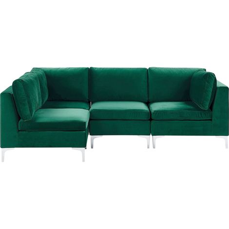 Divano Angolare Modulare Destro Velluto Verde 4 Posti Gambe Metallo Evja (1/5)