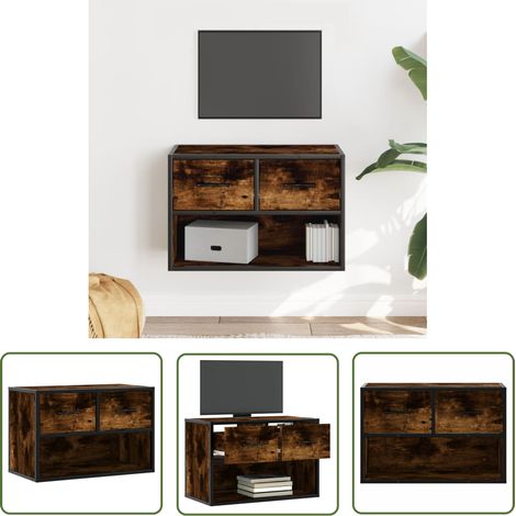 vidaXL Meuble TV chêne fumé 60x31x39,5 cm bois d'ingénierie et métal (1/5)