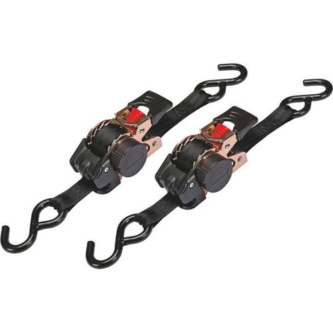 Strap of tie-down to ratchet retractable set of 2 Load maximum 0.4 T Dimensions 25 mm x 2 m Hook double S for motorcycles and trailers (1/5)