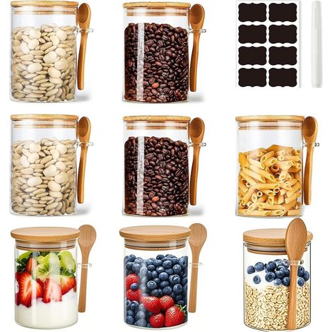 Set 8 Barattoli Cucina Vetro Ermetici Trasparenti 540 ml (1/5)