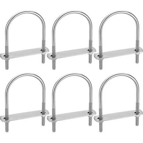 6 Pièces Boulons en U, M6 U-Bolts, Boulons de U en Acier Inoxydable avec Écrou Plaques Rondelle, Boulons de Serrage Fixation pour Fixation Tuyaus , Coins arrondis 110x60mm