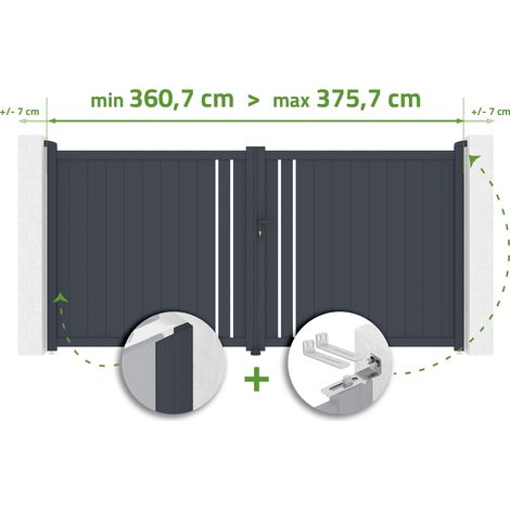 Verstellbares Drehtor Breite 3,5m GIONA H.180cm grau Aluminium