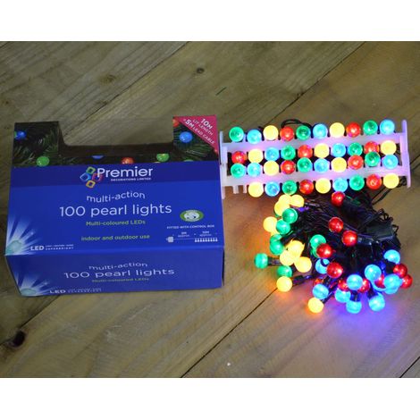 10m 100 LED Premier Multi Action Outdoor Pearl Christmas Lights Multi Coloured (1/5)