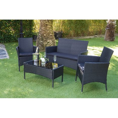 CONJUNTO RATAN NEGRO VITI LEVU - 4 PZAS