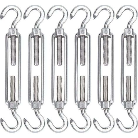 M5 Tendeur Cable Acier Inoxydable, Lot de 6 Tendeur de Fil Crochet et Crochet Réglable Heavy Duty Tension Hook & Hook pour Corde Cable Fil à Linge, Grillagefor Sun Shade Installation (1/5)