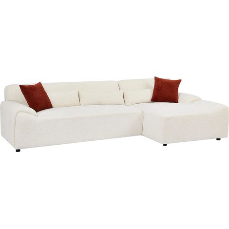 Divano angolare destro in tessuto ciniglia beige OVILIO (1/5)