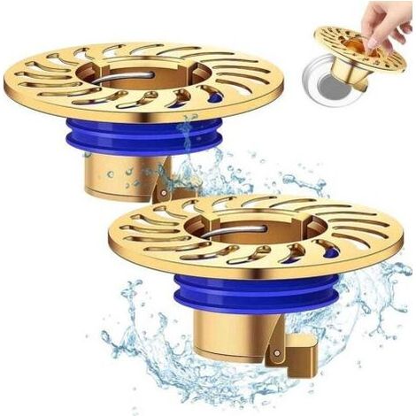 Siphon de sol anti odeurs, filtre à cheveux de douche + bouchon de vidange, bouchon de douche anti retour anti odeurs, 2 pièces, cuivre (1/5)