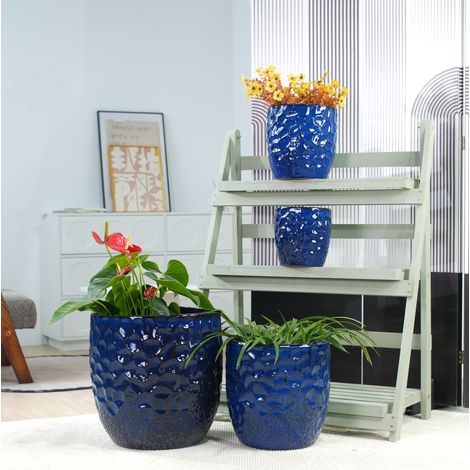 Pot de fleurs en céramique Ø30 cm bleu marine, design moderne avec drainage pour salon FloraGrace (1/5)