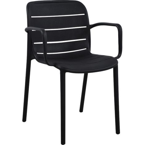 Silja chaise de jardin avec accoudoirs empilable noir. (1/4)