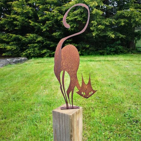 Katzensilhouette aus Metall, dekorative Gartenstecker-Skulptur, Halloween-Außendekoration, Rasenornament (1/5)