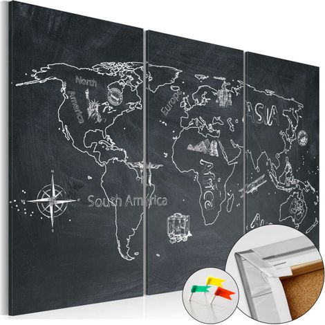 Tableau en Liège "Carte du Monde - Travel Broadens the Mind 3 Panneaux" 60 x 90 cm (1/2)