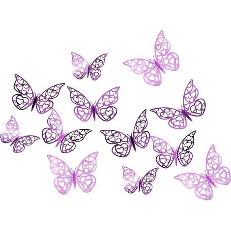 Stickers muraux papillons métalliques 3D – 12 pièces amovibles – pour chambre d'enfant et décoration de gateau d'anniversaire avec motif ajouré - Rose (1/5)