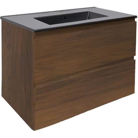 Meuble de salle de bains suspendu SAT B-Way 79x50x45 avec vasque céramique - noyer