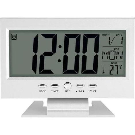 pair Horloge Numérique Calendrier Multifonction Réveil Bureau Digital LCD avec Veilleuse et Heure de Snooze/Date/Température(argenté) (1/5)