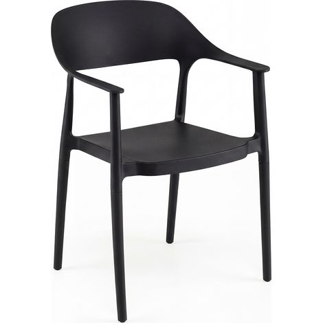 Chaise de Salle à Manger en Plastique, Chaise de Cuisine Empilable avec Dossier Incurvé, Accoudoirs Confortables, Siège Large, Charge 150 kg, Noir (1/5)