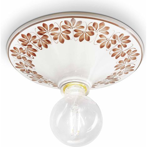 Plafoniera Grande Classica Trieste Bianco Decorato Filo Marrone 1 Luce E27 (1/5)