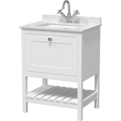 Balterley Coppenhall Bathroom Floor Standing 1 Drawer Vanity & Single Bowl 1 Tap Hole Marble Top, Pure White, 620mm (1/4)