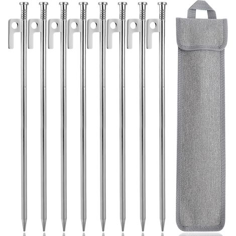 Geschmiedete Stahl-Zeltnägel – 8 Stück – 30 cm, robust – Haken für harten Boden – Camping, Strand, Garten – Metallfarbe (1/5)