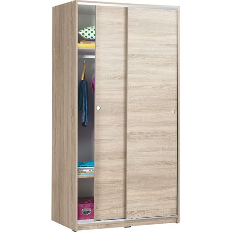 Pegane – Armoire penderie 2 portes coulissantes chêne cambrian – Dimensions 94x52x182 cm – Panneaux de particules mélaminés – Fabriquée en Espagne (1/2)