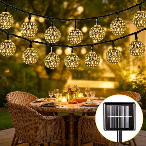 Guirlande Lumineuse Exterieure Solaire Blanc Chaud, IP65 Étanche LED Guirlande Guinguette Exterieur, 8 Modi Argent Marocaine Guirlande Lumineuse Globe für Jardin Garten Terrasse Party - 12.1M 100LED (1/5)