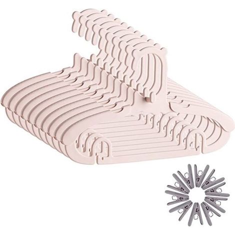 10 PièCes SéRies Cintres pour BéBé Cintre RéGlable pour Enfants avec 10 Clips Cintre AntidéRapant Durable (Rose) (1/4)