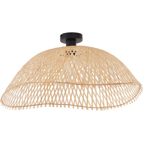 QAZQA Lampada da soffitto alka - Art déco - Bamboo,Metallo - Nero/Legno - Tondo Max. 1 x Watt