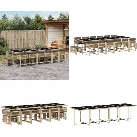vidaXL Ensemble à manger de jardin et coussins 17 pcs mélange beige (1/5)