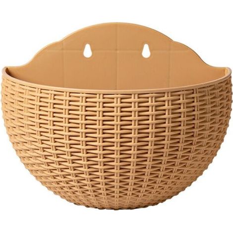 Petit pot de fleur hydroponique vert foncé imitation rotin suspendu, pot de fleur semi-circulaire sans poinçonnage suspendu adapté à la plantation de décoration de jardin (1/3)