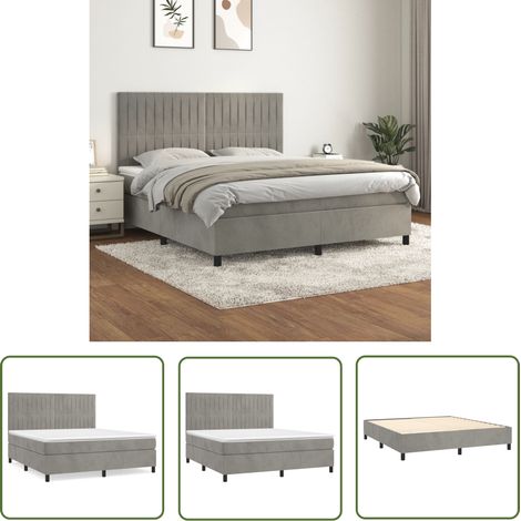 The Living Store Boxspringbett mit Matratze Hellgrau 180x200 cm Samt - Boxspringbett - Samtbett - Doppelbett - Himmelbett - Bett Mit Matratze (1/5)