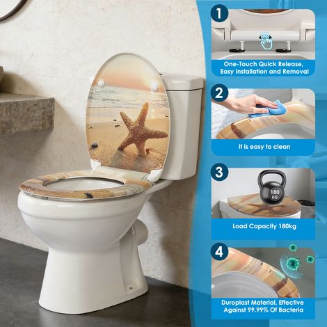Abattant WC décoratif en urée imprimé sur 3 côtés, fermeture freinée et démontage rapide, modèle UF robuste pour toilettes standards (1/5)