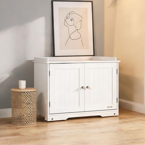 Meuble cache-litière en bois blanc 86 x 48 x 52 cm avec rangement (1/5)