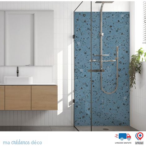 Panneau de douche : Terrazzo Pierre de Lune - Couleur bleu roi - Alu composite - 90 - 245 (1/3)