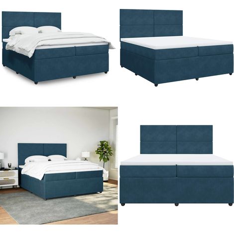 Giroletto a Molle con Materasso Blu Scuro 200x200 cm in Velluto - Materasso a molle insacchettate - Letto con testiera