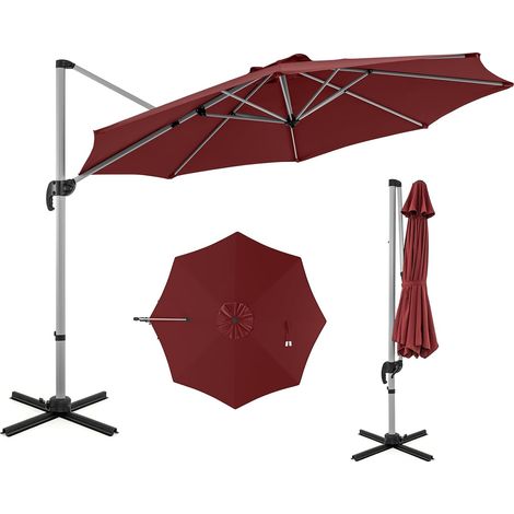 Parasol Déporté avec Pied, Aluminium Extérieur Rotatif 360° Inclinable Base Croisée Double Toit Marché Jardin (Rouge) (1/5)