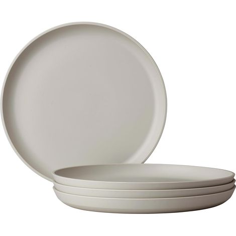Assiette petit déjeuner 4 pièces Silueta - Lavable au lave-vaisselle et résistant au micro-ondes - Assiettes en plastique - Assiettes plates - Vaisselle - 23 cm - Nordic white (1/5)