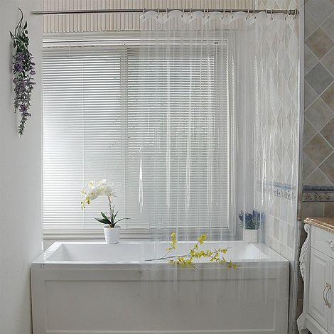 Rideau De Douche Transparent Étanche Blanc En Plastique Rideaux De Bain Doublure Transparent Salle De Bains Moisissure PEVA Maison De Luxe avec Crochets 90x180CM (1/5)