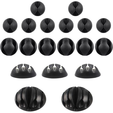 Cable Clips - TPR Auto-Adhesive Cable Organizer Kit - For Desk Office Home Car - 20 Pieces Including 8x1-Hole 6x2-Hole 4x3-Hole 2x5-Hole (1/5)