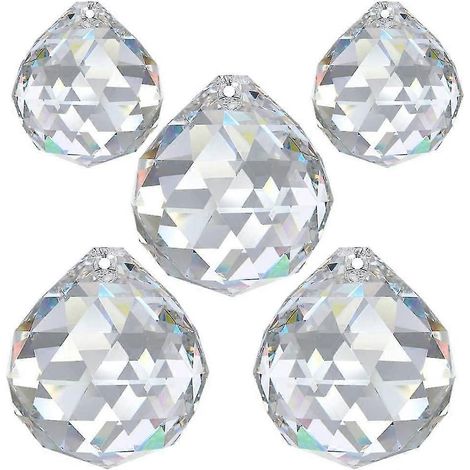 Boules de cristal 30 mm lot de 5 cristal de plomb effet pluie boules de cristal à suspendre pour décoration de fenêtre Feng Shui verre cristal. (1/5)