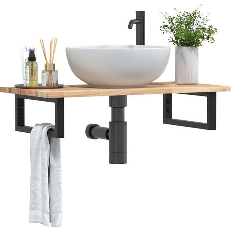 Waschbeckenregal Wandmontage Stahl und Akazienholz