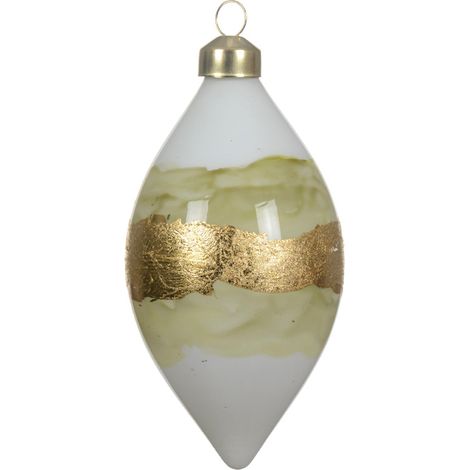 Palline per albero di Natale con forma ovale in vetro bianco e oro decorazione natalizia, 2 pezzi (1/2)