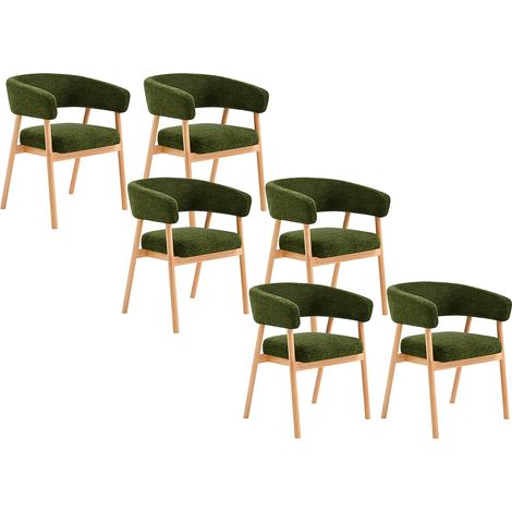 Lot de 6 chaises en tissu et bois d'hévéa - Vert - JORAKA (1/3)