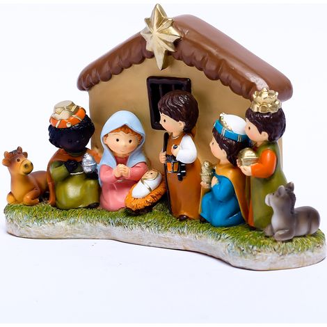 Figurine de scène de la nativité en résine réaliste, décoration de noël pour la maison et le bureau (1/5)