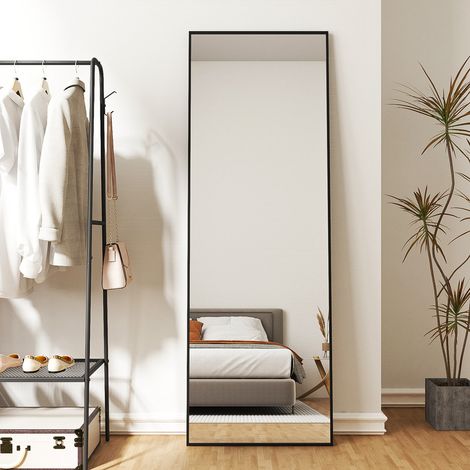 Standspiegel Ganzkörperspiegel 40 x 140 cm Wandspiegel Schwarz Großer Bodenspiegel hängend oder Lehnend an die Wand für Schlafzimmer, Wohnzimmer oder Ankleidezimmer, Schwarz (1/4)