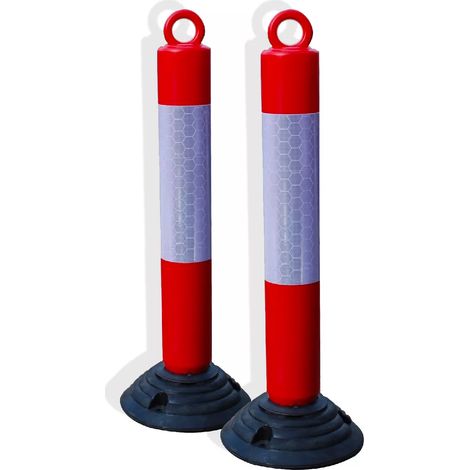 Pack 2 bornes de protection flexibles et amovibles anti-stationnement plastique - œillet et bande réfléchissante (1/5)