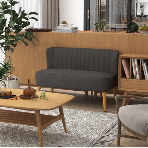 Canapé droit 2 places 117x56,5x77 cm en polyester gris foncé, gain de place pour salon FloraGrace (1/5)