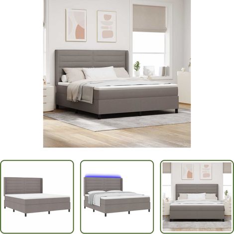 LED-Streifen - LED Boxspringbett mit Matratze Taupe 180 x 200 cm Stoff (1/5)
