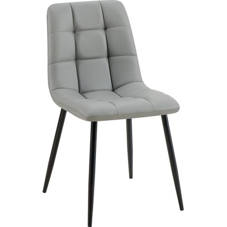 Moderna e comoda sedia da pranzo x1 in similpelle grigio chiaro con cuciture quadrate e struttura in metallo 100007138